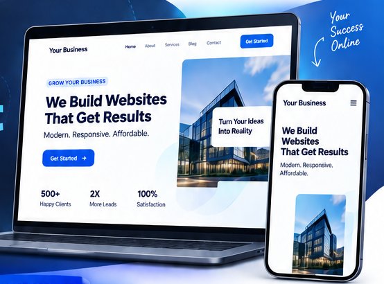Example business website shown on a laptop and phone